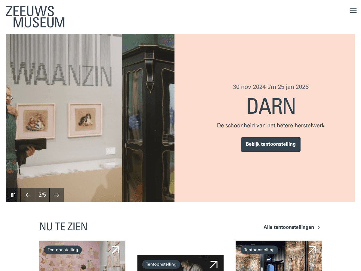 Zeeuws Museum homepage featuring the DARN exhibition